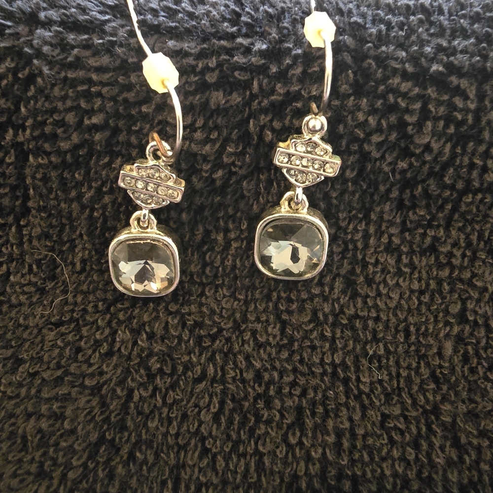 Harley Davidson Crystal and Black Dangle Earrings